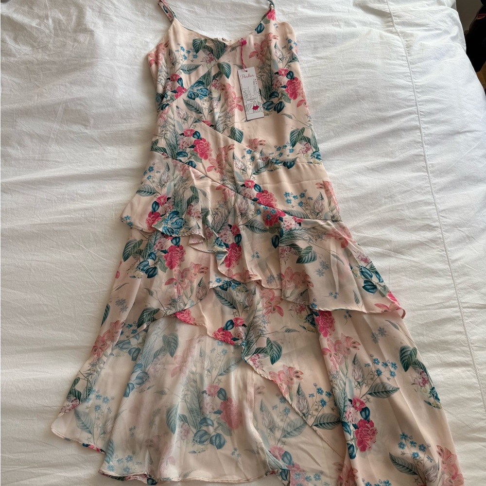 Parker Floral Slip Dress in Cream with Pink & Blue Blooms